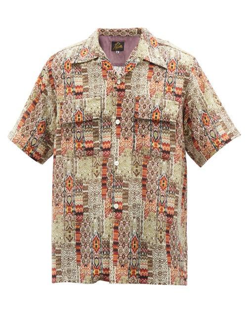 Needles - Montage-print Poplin Shirt - Mens - Khaki