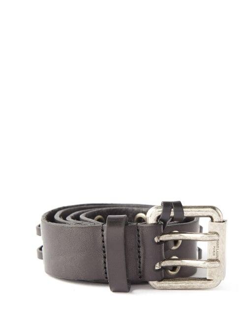 Saint Laurent - Motorcycle Eyelet Grained-leather Belt - Mens - Black