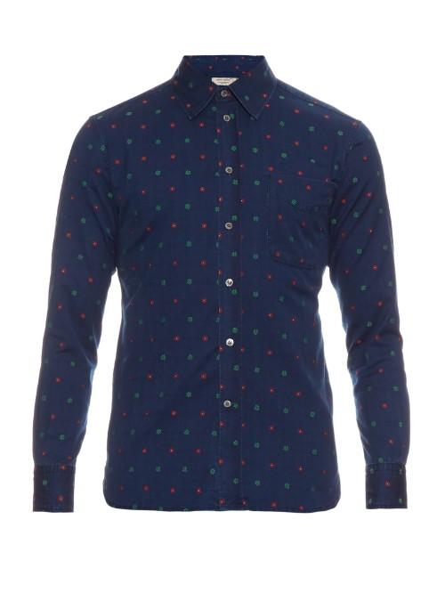 Maison Kitsuné Floral-embroidered Cotton Shirt