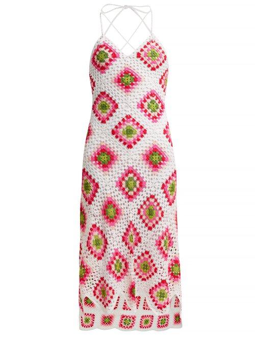 Matchesfashion.com My Beachy Side - Sexy Granny Crochet Knit Cotton Midi Dress - Womens - White Multi