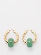 Jil Sander - Stone-embellished Textured Hoop Earrings - Womens - Green Gold