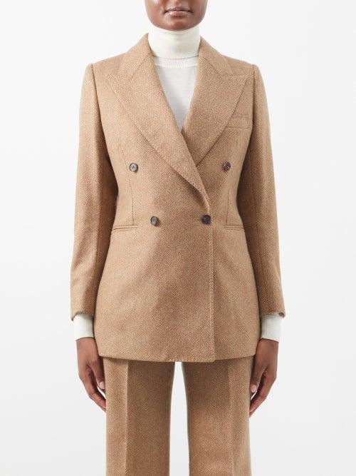 Giuliva Heritage - Stella Double-breasted Wool-herringbone Blazer - Womens - Brown Beige