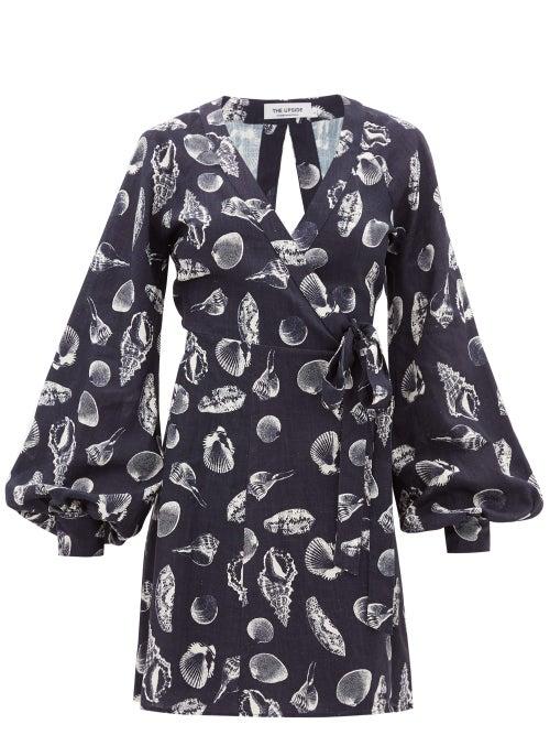 Matchesfashion.com The Upside - Lila Shell-print Wrap Dress - Womens - Navy Print