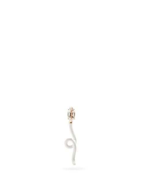 Matchesfashion.com Bea Bongiasca - Groovy 9kt Gold, Crystal And Enamel Single Earring - Womens - White