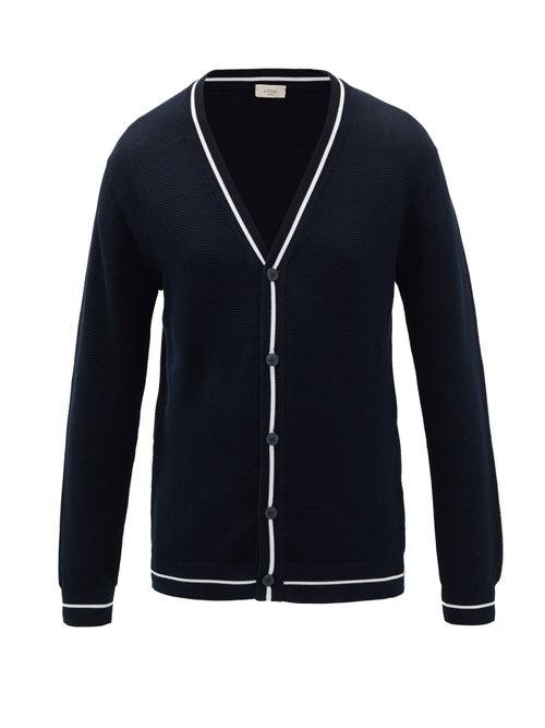 Matchesfashion.com Altea - Striped Cotton Cardigan - Mens - Navy