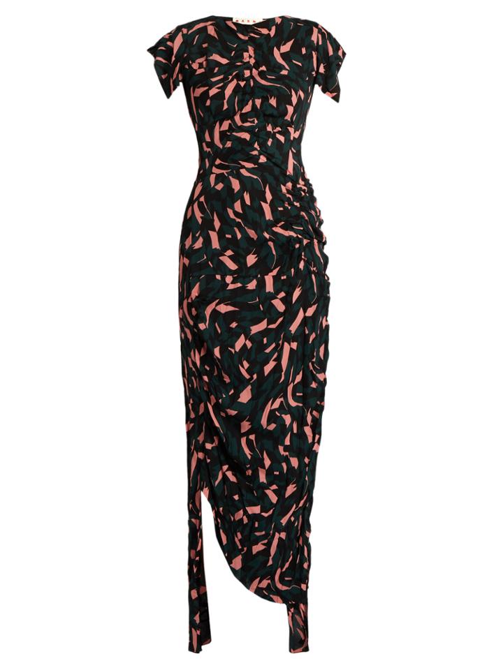 Marni Shatter-print Ruched Crepe Dress