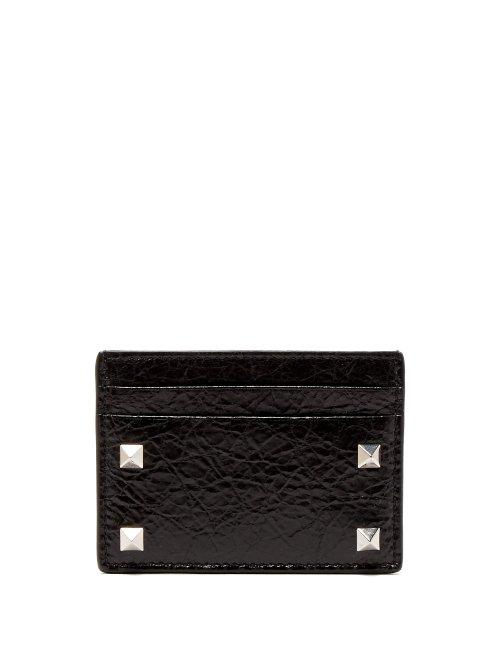 Matchesfashion.com Valentino - Rockstud Cracked Leather Cardholder - Mens - Black