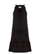 Matchesfashion.com Cecilie Copenhagen - Tie Neck Scarf Jacquard Cotton Dress - Womens - Black