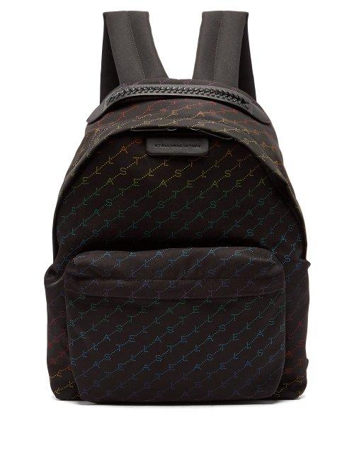 Matchesfashion.com Stella Mccartney - Falabella Rainbow Logo Print Nylon Backpack - Womens - Black Multi