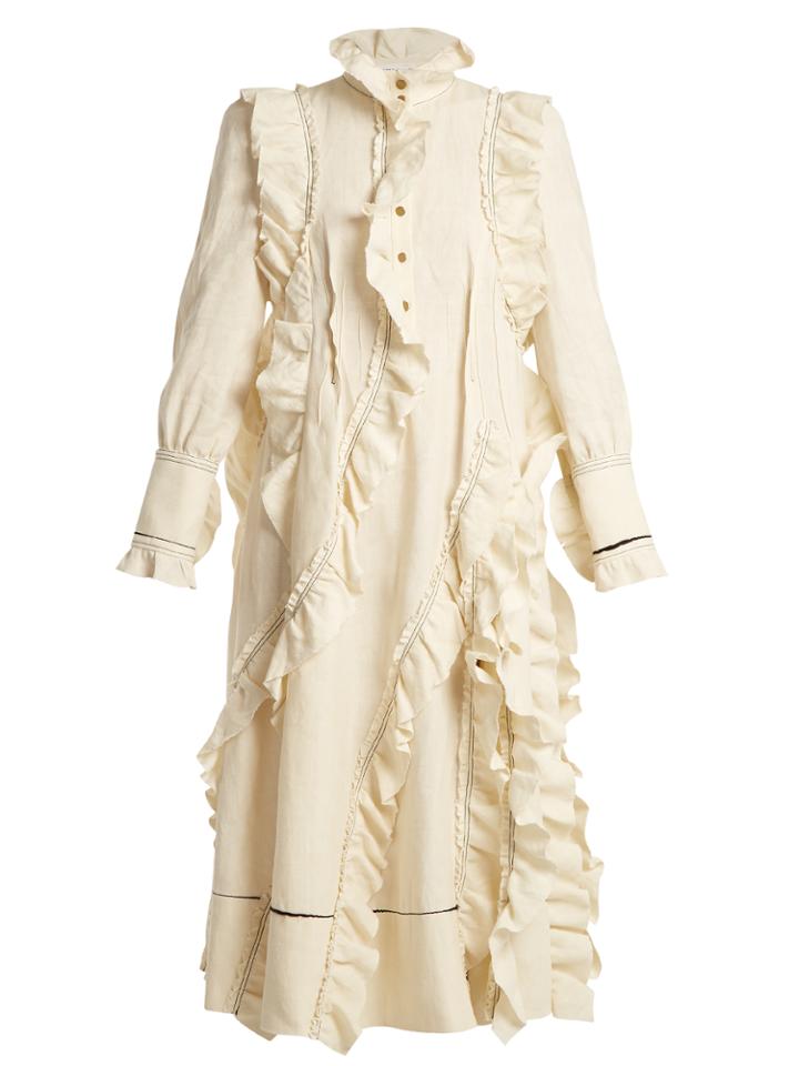 Sonia Rykiel High-neck Ruffle-trimmed Linen Dress