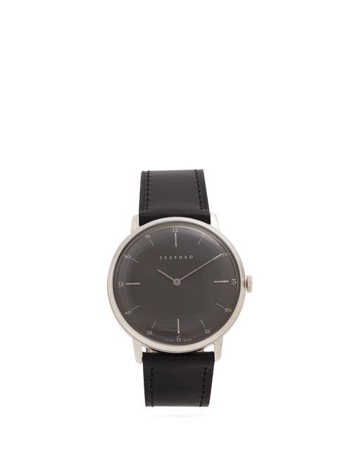 Matchesfashion.com Sekford Watches - Type 1a Stainless Steel And Grained Leather Watch - Mens - Black