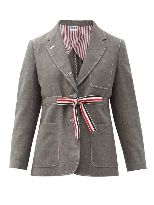 Matchesfashion.com Thom Browne - Tricolour-sash Wool-fresco Suit Jacket - Womens - Grey