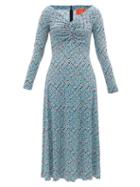 La Doublej - Ballerina Puzzle-print Midi Dress - Womens - Blue Multi