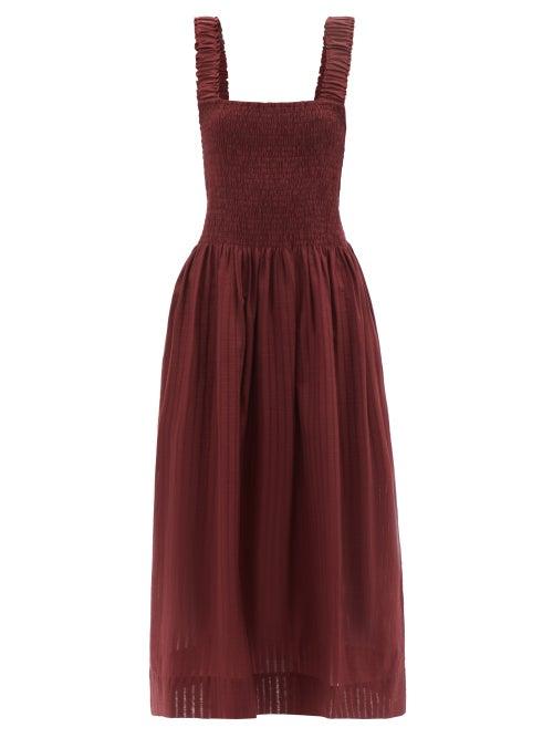 Three Graces London - Cordelia Shirred Cotton-blend Maxi Dress - Womens - Burgundy