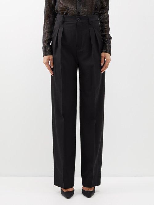 Nili Lotan - Etienne Pleated Wide-leg Wool Trousers - Womens - Black