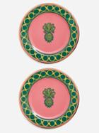 La Doublej - Set Of Two 18kt-gilded Porcelain Dessert Plates - Womens - Pink Multi