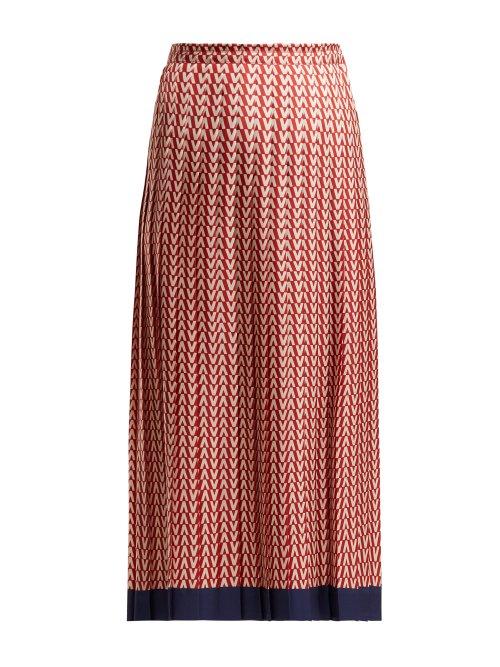 Matchesfashion.com Valentino - Optical Print Pleated Midi Skirt - Womens - Red Multi