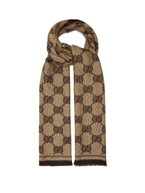 Matchesfashion.com Gucci - Gg-monogram Intarsia Wool Scarf - Mens - Brown Multi