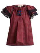 Matchesfashion.com Sea - Ines Ruffle Trimmed Striped Top - Womens - Burgundy