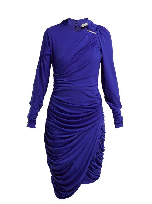 Matchesfashion.com Preen By Thornton Bregazzi - Alex Crinkled Georgette Ruched Mid Dress - Womens - Blue Multi