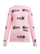 Matchesfashion.com Prada - Fish Jacquard Wool Blend Sweater - Womens - Pink Multi
