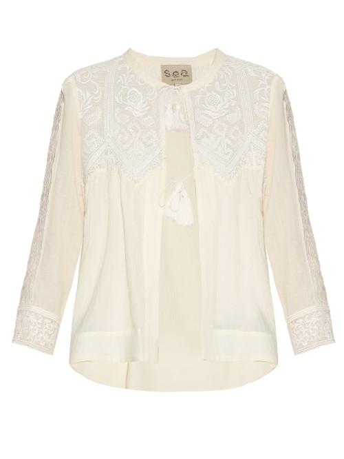 Sea Embroidered-lace Long-sleeved Blouse