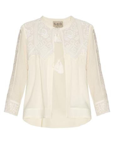 Sea Embroidered-lace Long-sleeved Blouse