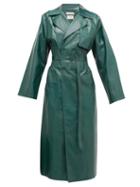 Matchesfashion.com Bottega Veneta - Ribbed-waist Double-breasted Leather Trench Coat - Womens - Green
