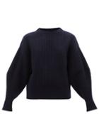 Allude - Balloon-sleeve Rib-knit Wool-blend Sweater - Womens - Navy