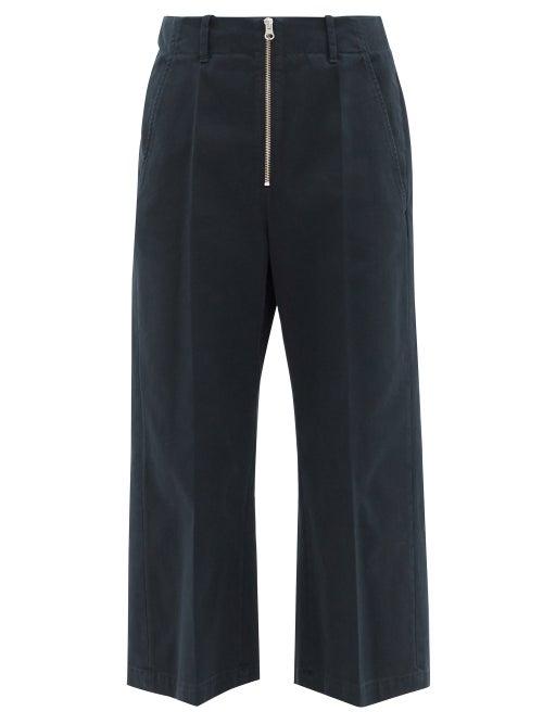 Ladies Rtw Mm6 Maison Margiela - Zipped Cotton-twill Cropped Wide-leg Trousers - Womens - Navy