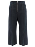 Ladies Rtw Mm6 Maison Margiela - Zipped Cotton-twill Cropped Wide-leg Trousers - Womens - Navy