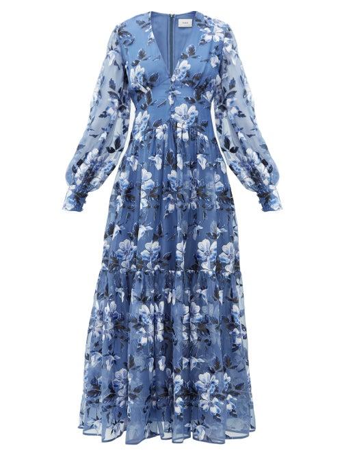 Matchesfashion.com Erdem - Tabetha Floral-embroidered Silk-organza Gown - Womens - Blue
