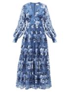 Matchesfashion.com Erdem - Tabetha Floral-embroidered Silk-organza Gown - Womens - Blue