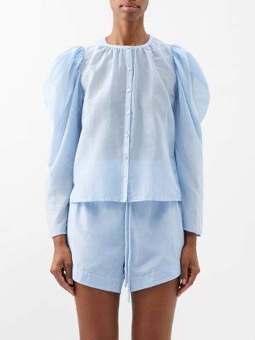 Bird & Knoll - Winnie Collarless Cotton-blend Shirt - Womens - Light Blue