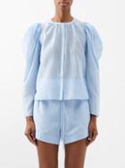 Bird & Knoll - Winnie Collarless Cotton-blend Shirt - Womens - Light Blue