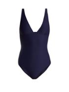 Matchesfashion.com Zimmermann - V Neck Ribbed Swimsuit - Womens - Navy