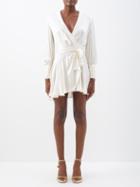 Zimmermann - Balloon-sleeve Silk-satin Wrap Mini Dress - Womens - Cream