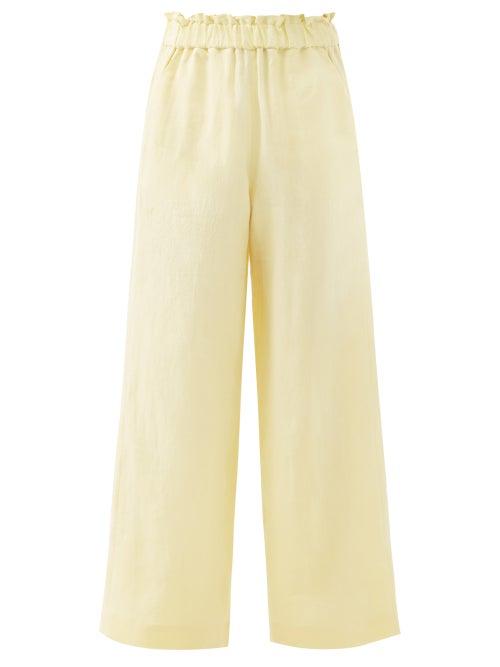 Matchesfashion.com Casa Raki - Natalia Organic-linen Wide-leg Trousers - Womens - Yellow