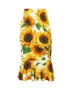 Matchesfashion.com Dolce & Gabbana - Peplum Sunflower Print Knee Length Skirt - Womens - Yellow Multi