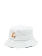 Matchesfashion.com Maison Kitsun - Chillax Fox-patch Cotton-seersucker Bucket Hat - Mens - Blue