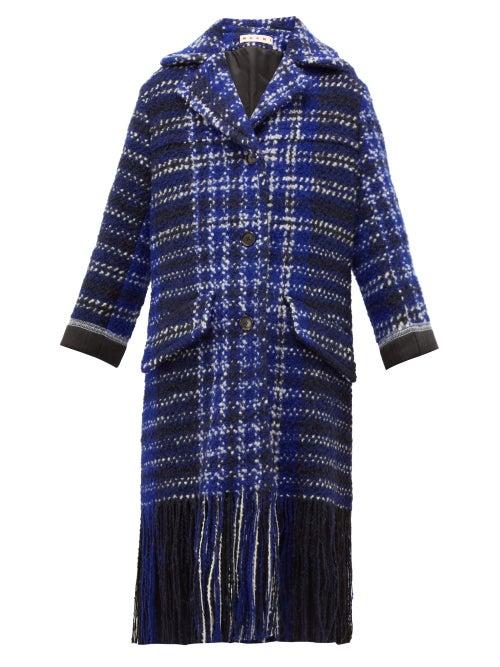 Matchesfashion.com Marni - Tasselled Single Breasted Tweed Coat - Womens - Blue Multi