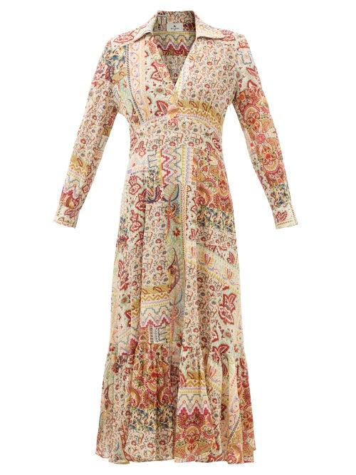Etro - Maggie Paisley-print Cotton Shirt Dress - Womens - Beige Print