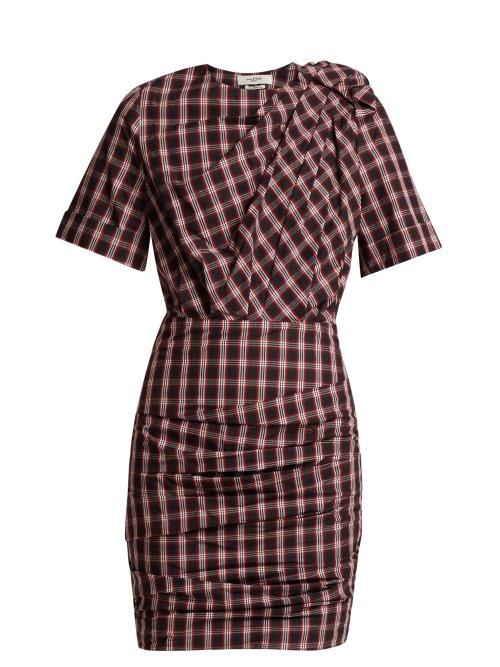 Matchesfashion.com Isabel Marant Toile - Oria Tartan Ruched Cotton Dress - Womens - Black White