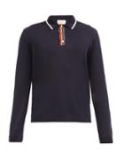 Matchesfashion.com Gucci - Web-stripe Long-sleeved Cotton-jersey Polo Shirt - Mens - Navy