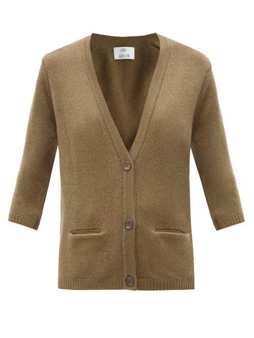 Matchesfashion.com Allude - Cropped-sleeve Cashmere Cardigan - Womens - Khaki