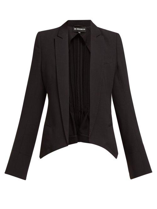 Matchesfashion.com Ann Demeulemeester - Pintucked Back Open Front Wool Blazer - Womens - Black