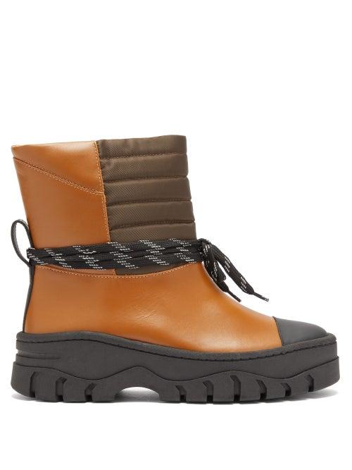 Matchesfashion.com Ganni - Quilted Panel Leather Biker Boots - Womens - Black Tan