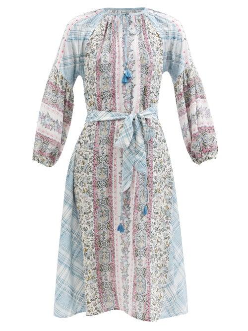 D'ascoli - Hannah Floral-print Silk-crepe Dress - Womens - Blue Multi