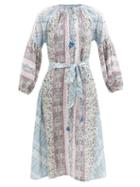 D'ascoli - Hannah Floral-print Silk-crepe Dress - Womens - Blue Multi