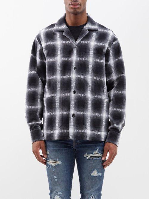Amiri - Logo-jacquard Cotton-blend Plaid Shirt - Mens - Black Multi